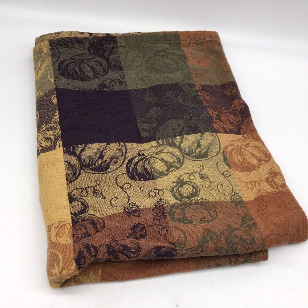 Fall Harvest Pumpkins Jacquard Tablecloth Oblong 50" x 70" Autumn Thanksgiving
